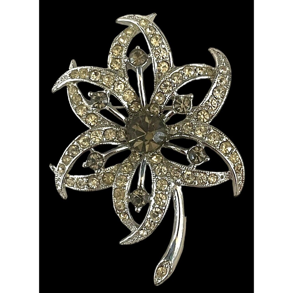 Vtg Sarah Coventry Brooch Smokey Topaz & Yellow Color Rhinestone Pin 2.5" x 1.75
